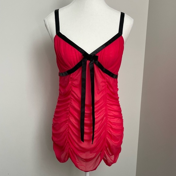 Vintage Y2K Victoria Secret Mesh Babydoll Red Lingerie Mini Dress Size Medium - Picture 1 of 9